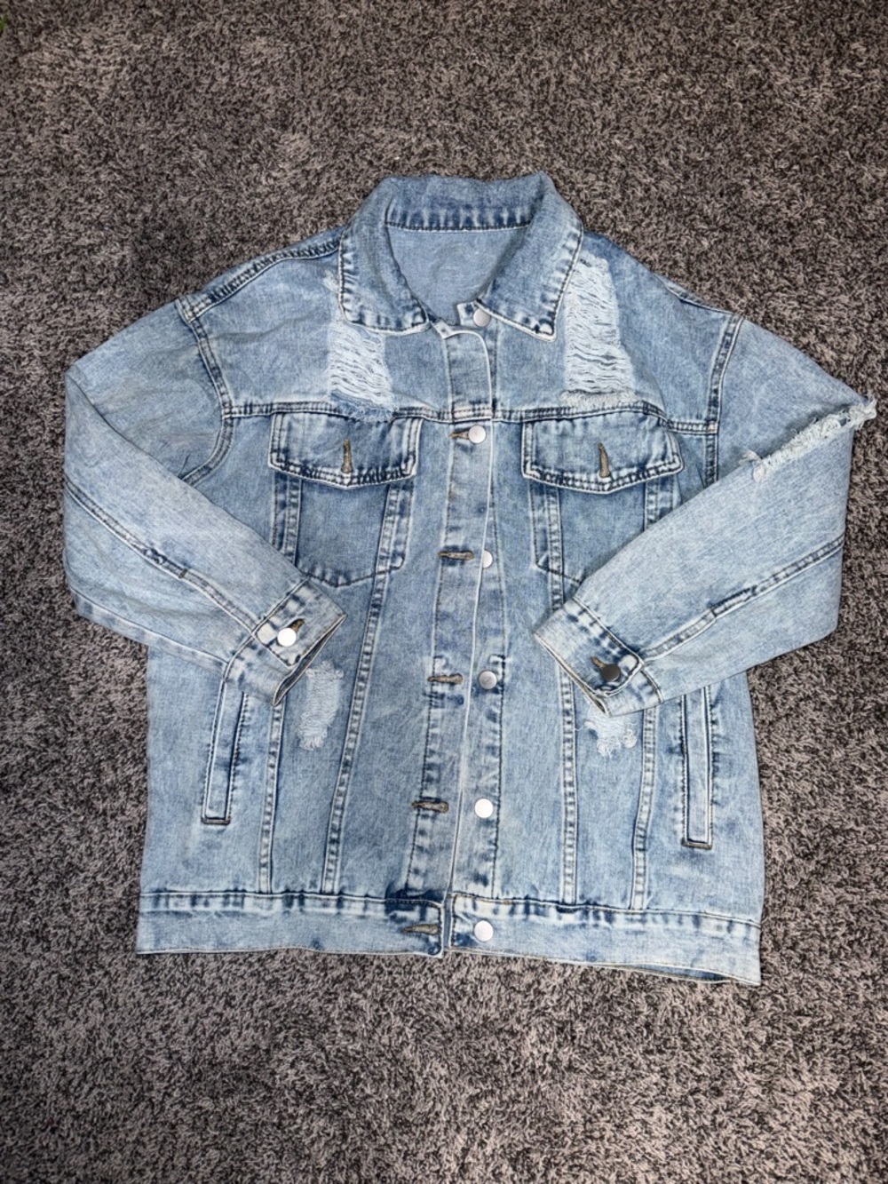 Classic Light Blue Distressed Denim Jacket - Women's Jean Jacket
